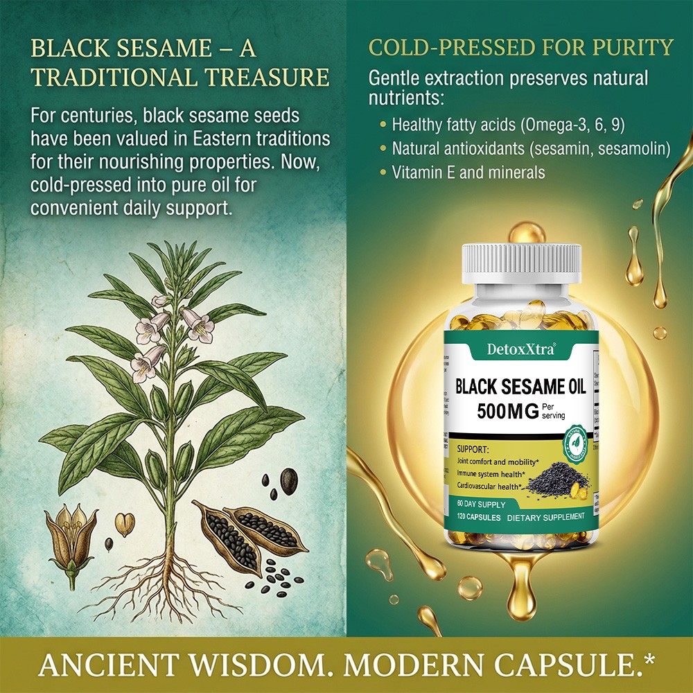 Cold-Pressed Black Sesame Oil 30~120 Caps Support Joint, Heart & Immune Health