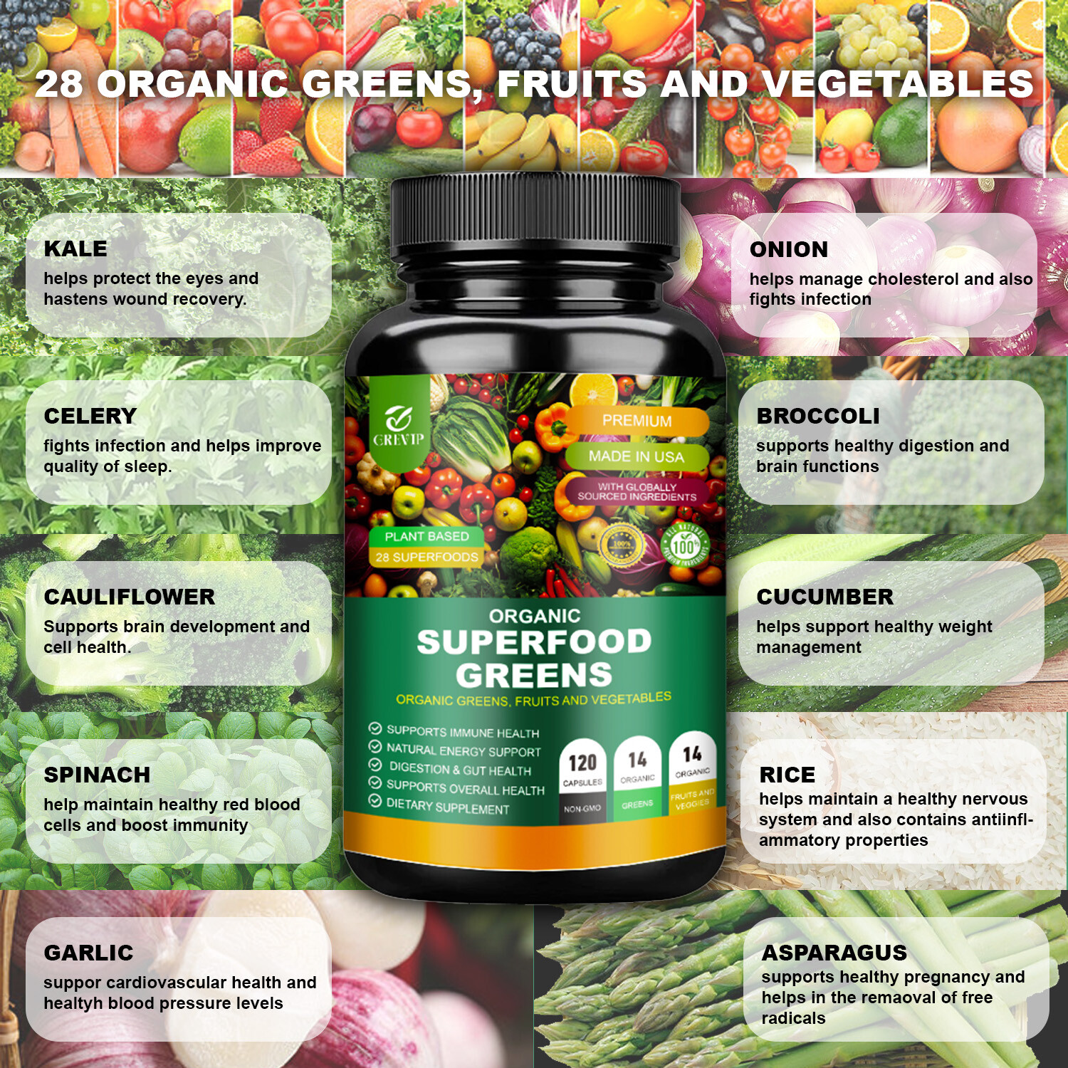 Organic Superfood Greens – Boost Energy, Gut Health, Fruit and Veggie Supplement