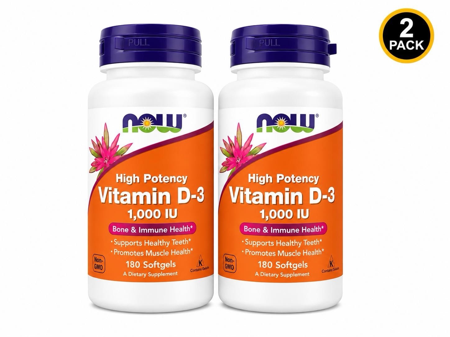 (2 Pack) NOW High Potency Vitamin D-3 1000iu 180ct Each Exp:02-2029+ M36