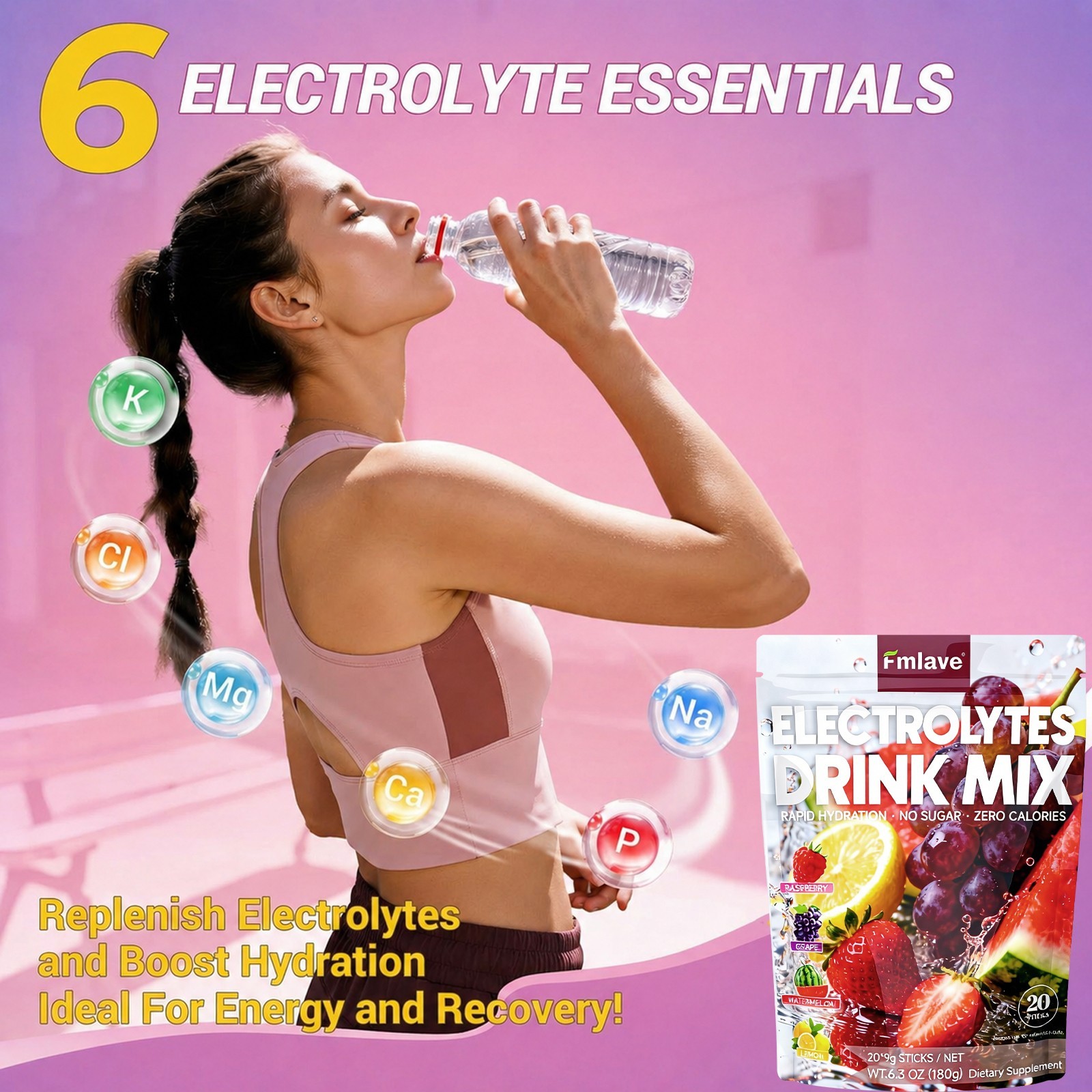 2x Electrolytes Powder, Drink Mix for Energy Boost & Recovery, Hydration Powder