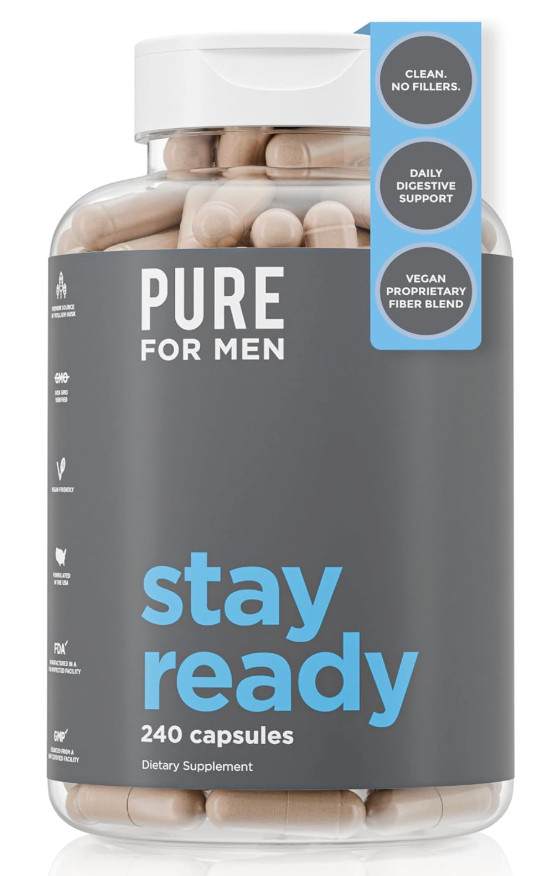 Pure for Men Stay Ready Fiber Supplement Psyllium Aloe Chia 240 Caps EXP 05/27