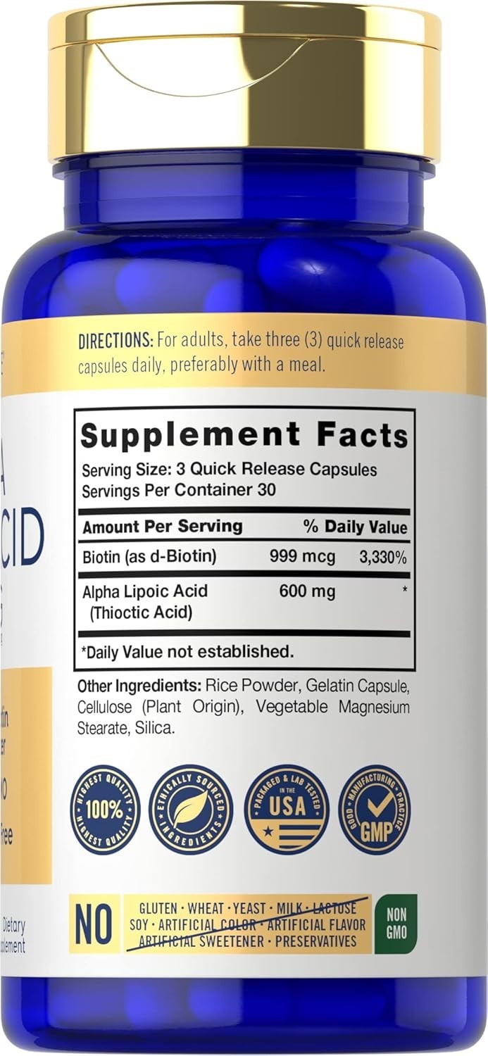 Acido Alfa Lipoico 600 Mg 90 Capsulas Pastillas Alta Calidad Puro Sin Gluten OMG