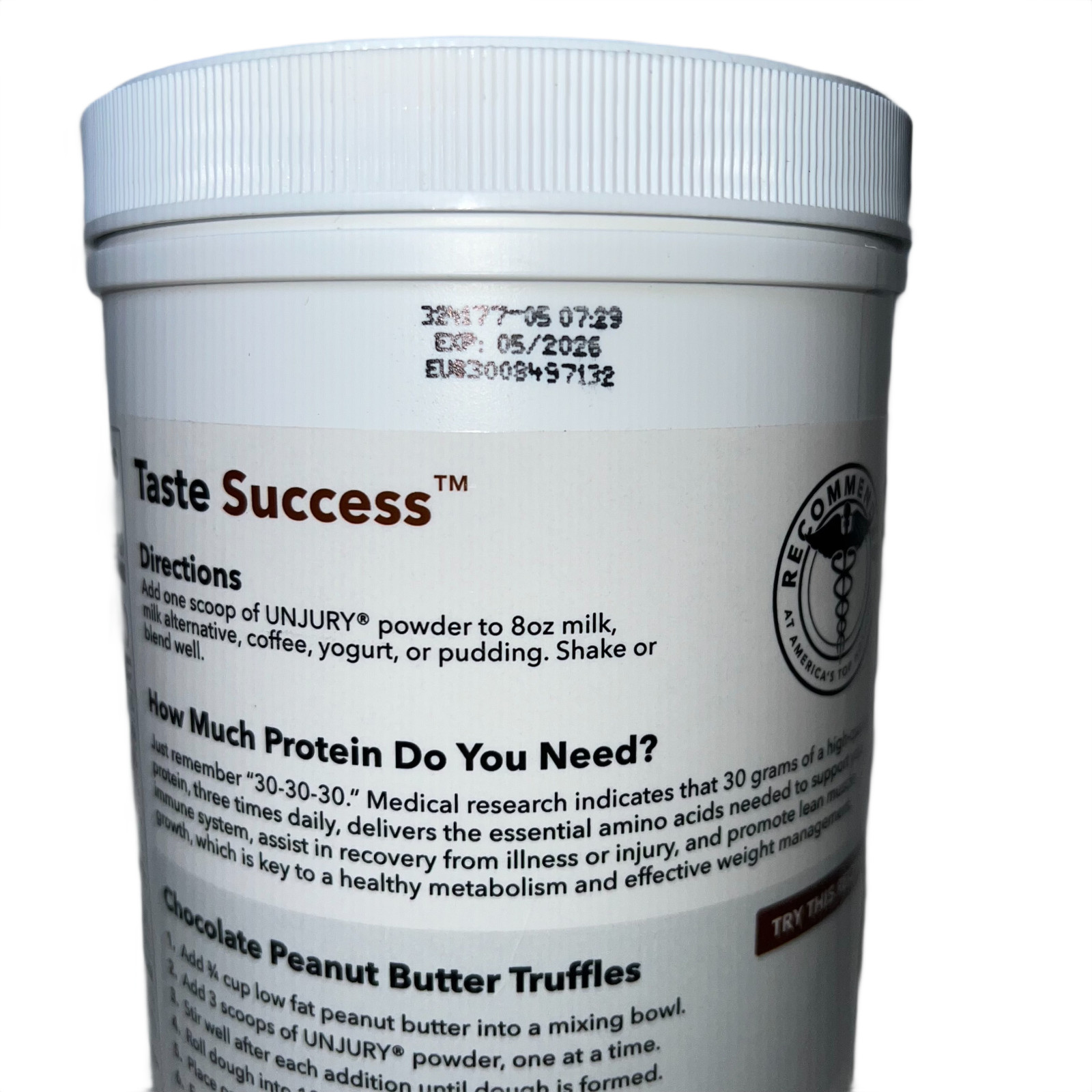 Unjury 21g Chocolate Whey Protein Powder Bariatric 16.2oz Exp 5/2026