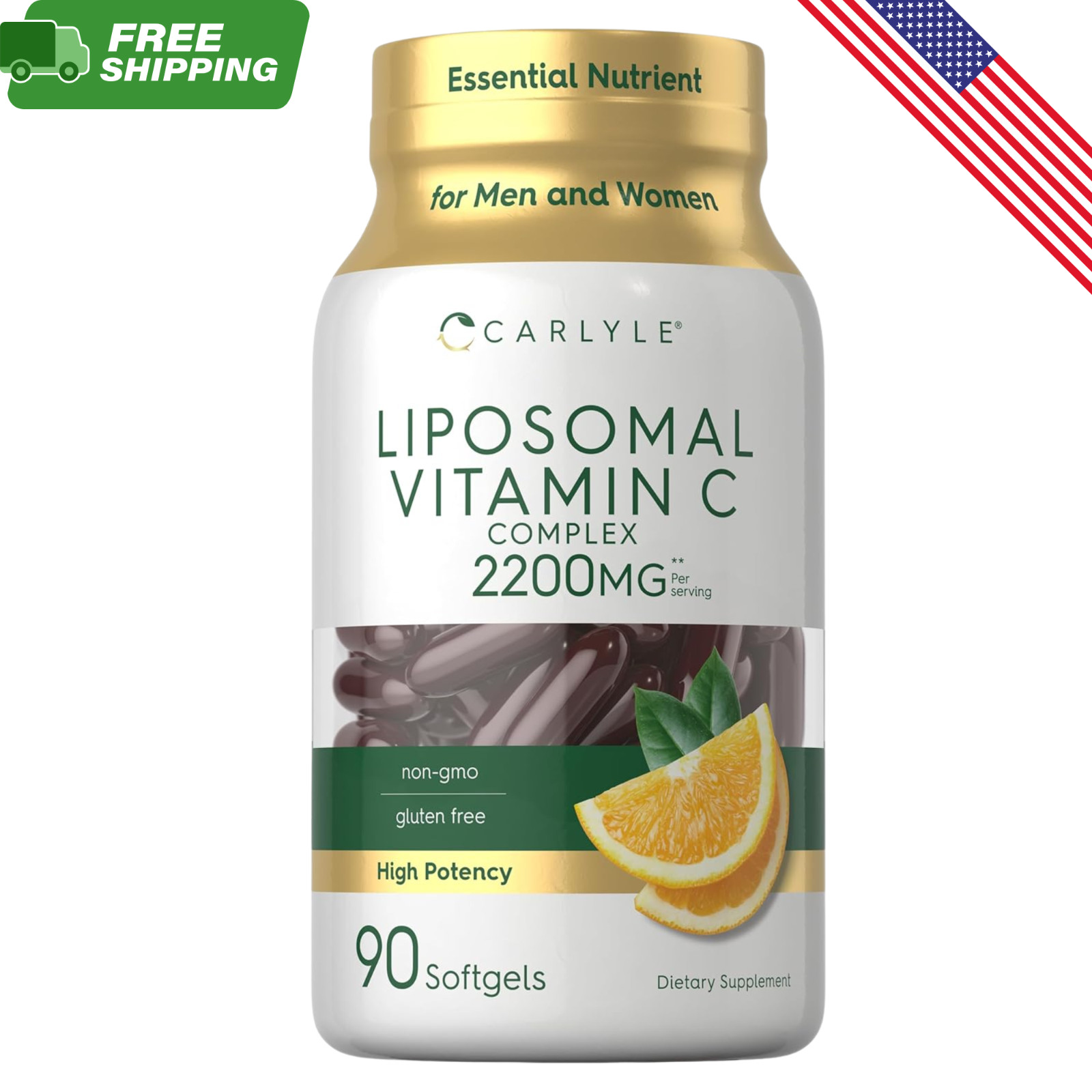Carlyle Liposomal Vitamin C 2200mg 90 Softgels High Potency Non-GMO Gluten Free