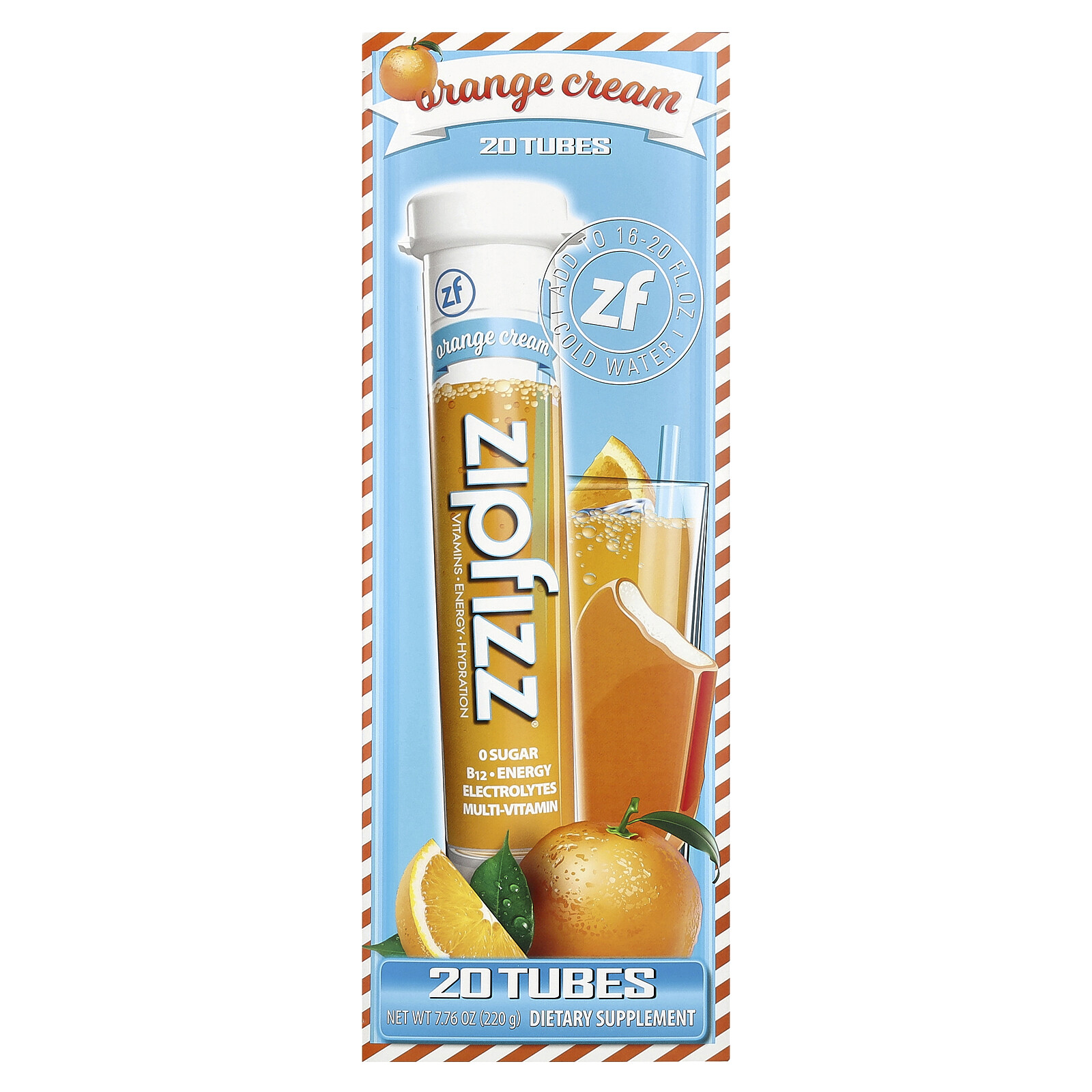 Energy Drink Mix, Orange Cream, 20 Tubes, 0.39 oz (11 g) Each