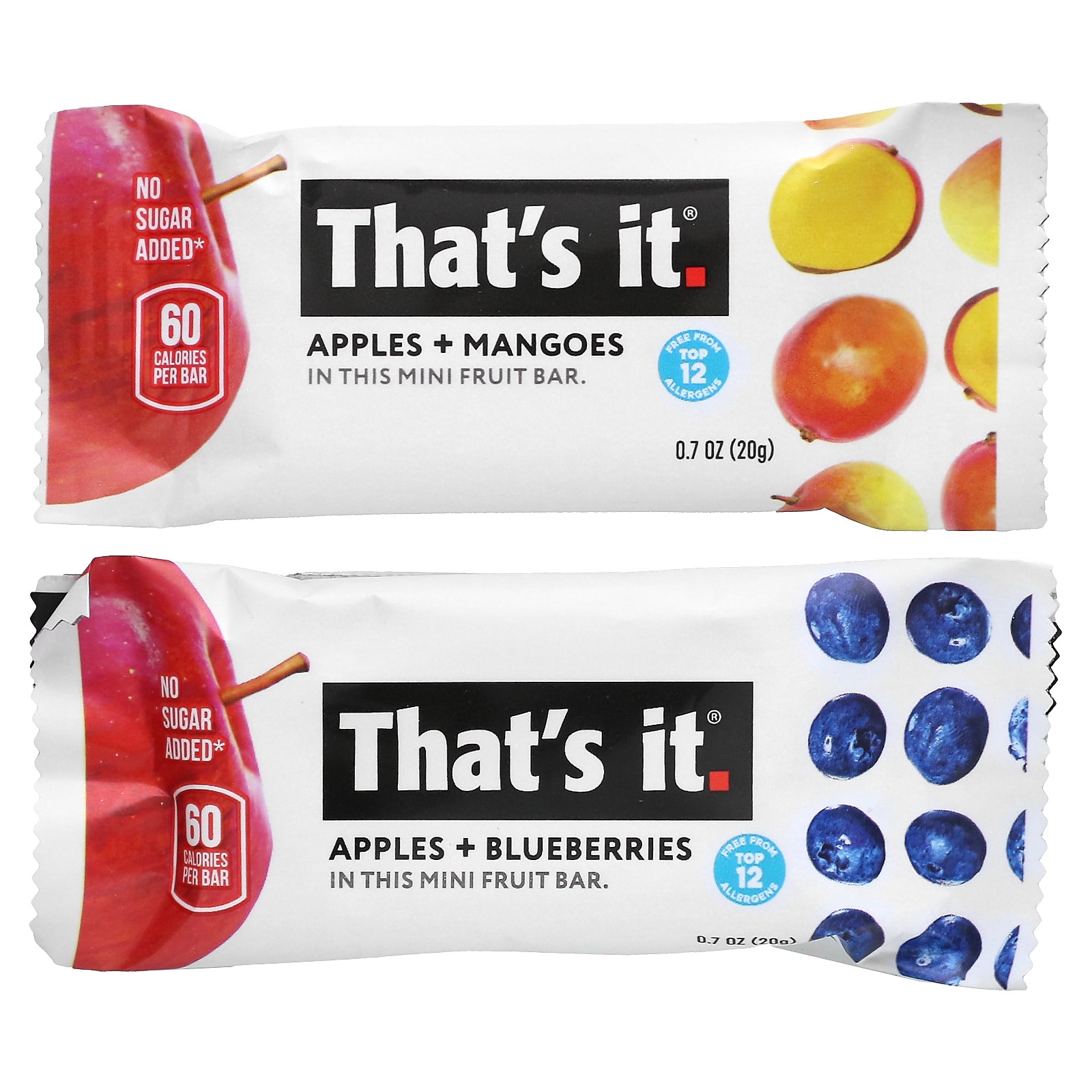 Mini Fruit Bars, Variety Pack, Mango & Blueberry, 10 Bars, 0.7 oz (20 g) Each