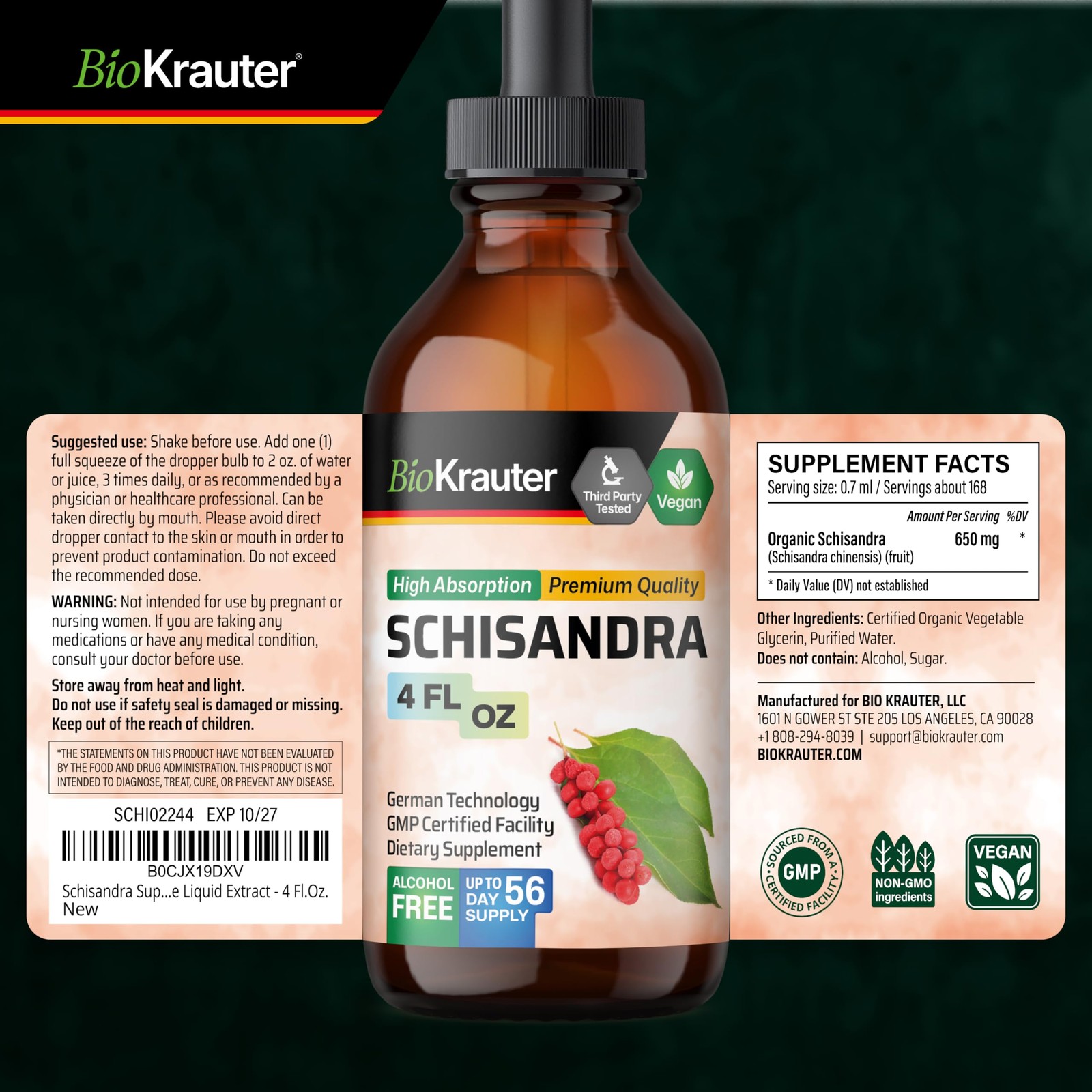 BIO KRAUTER® Schisandra for Calm & Relaxation – Pure 4 Fl Oz (Pack of 1)
