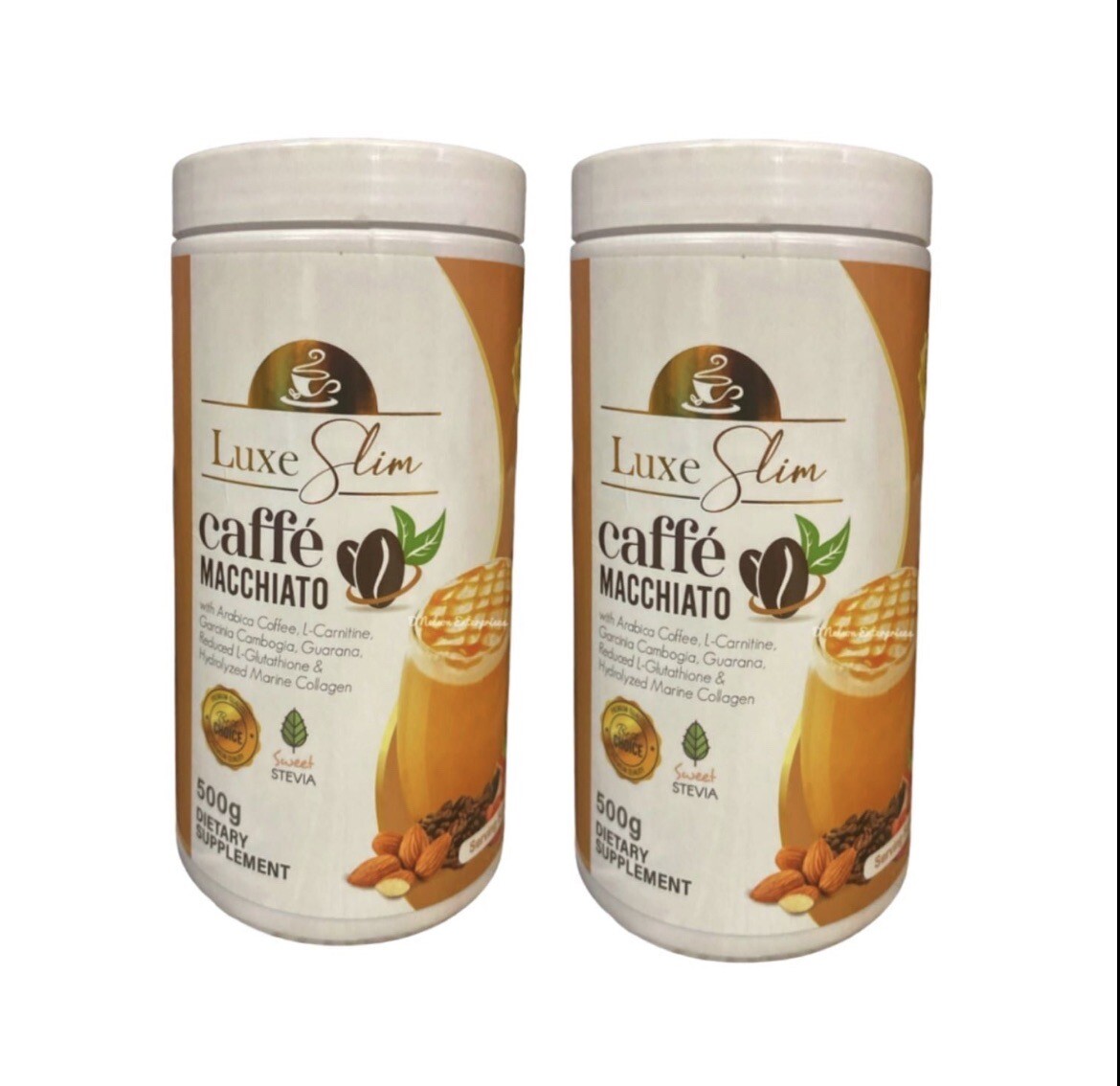 2 Jars Luxe Slim Half Kilo Canister Cafe Macchiato