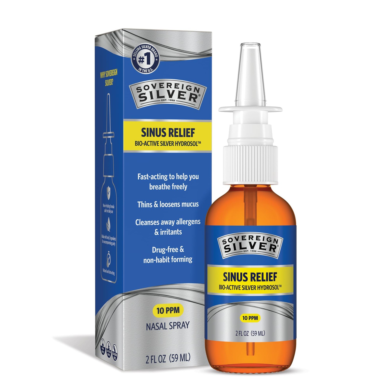 Colloidal Silver Nasal Spray for Sinus Relief and Immune Support, 2 fl oz