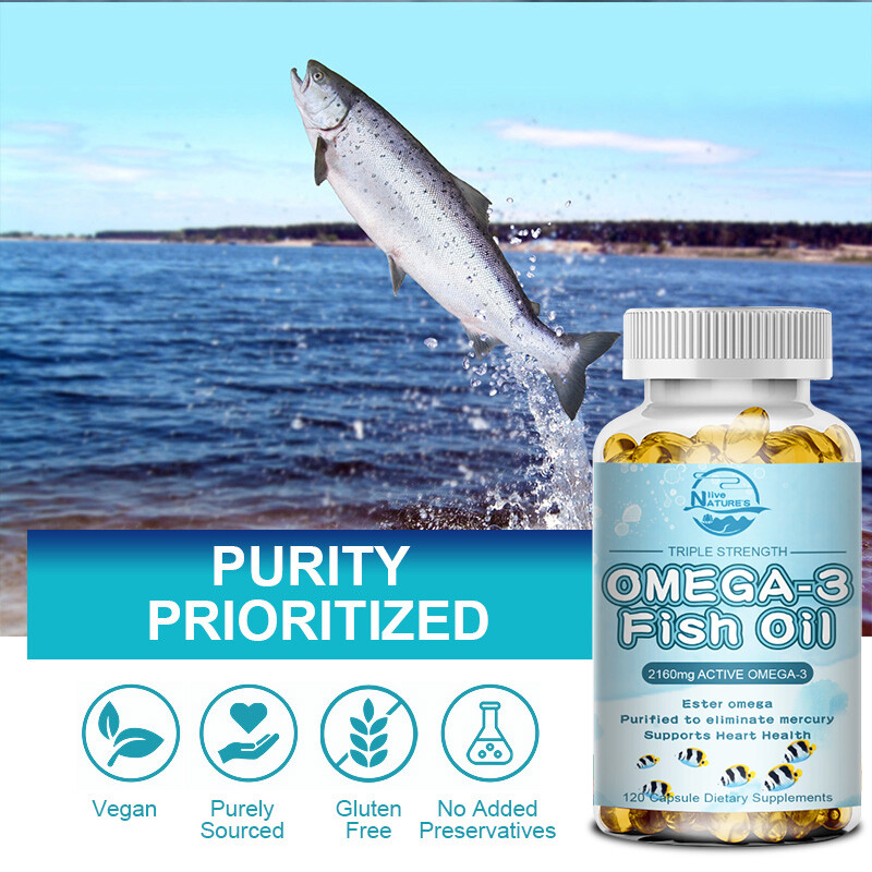 2 Bottles Organic Alaska Deep Sea Fish Oil, Omega 3 DHA/EPA 2160 MG-120 Capsules