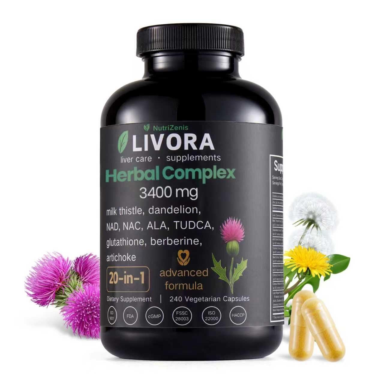 NutriZenis Livora Herbal Complex Capsules 20-In-1 3400 mg 240 Capsules