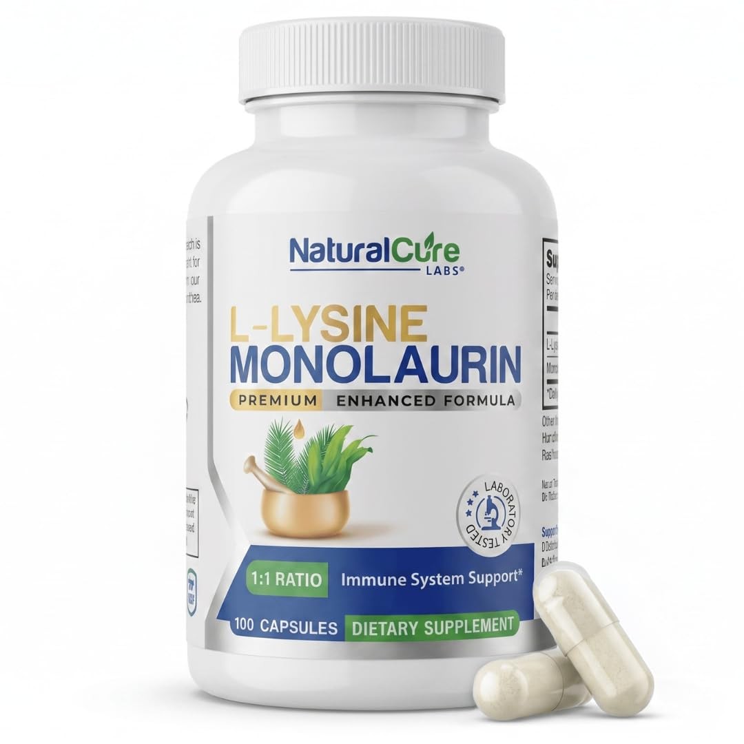 Natural Cure Labs LLysine with Monolaurin 600mg 11 Ratio, 100 Capsules