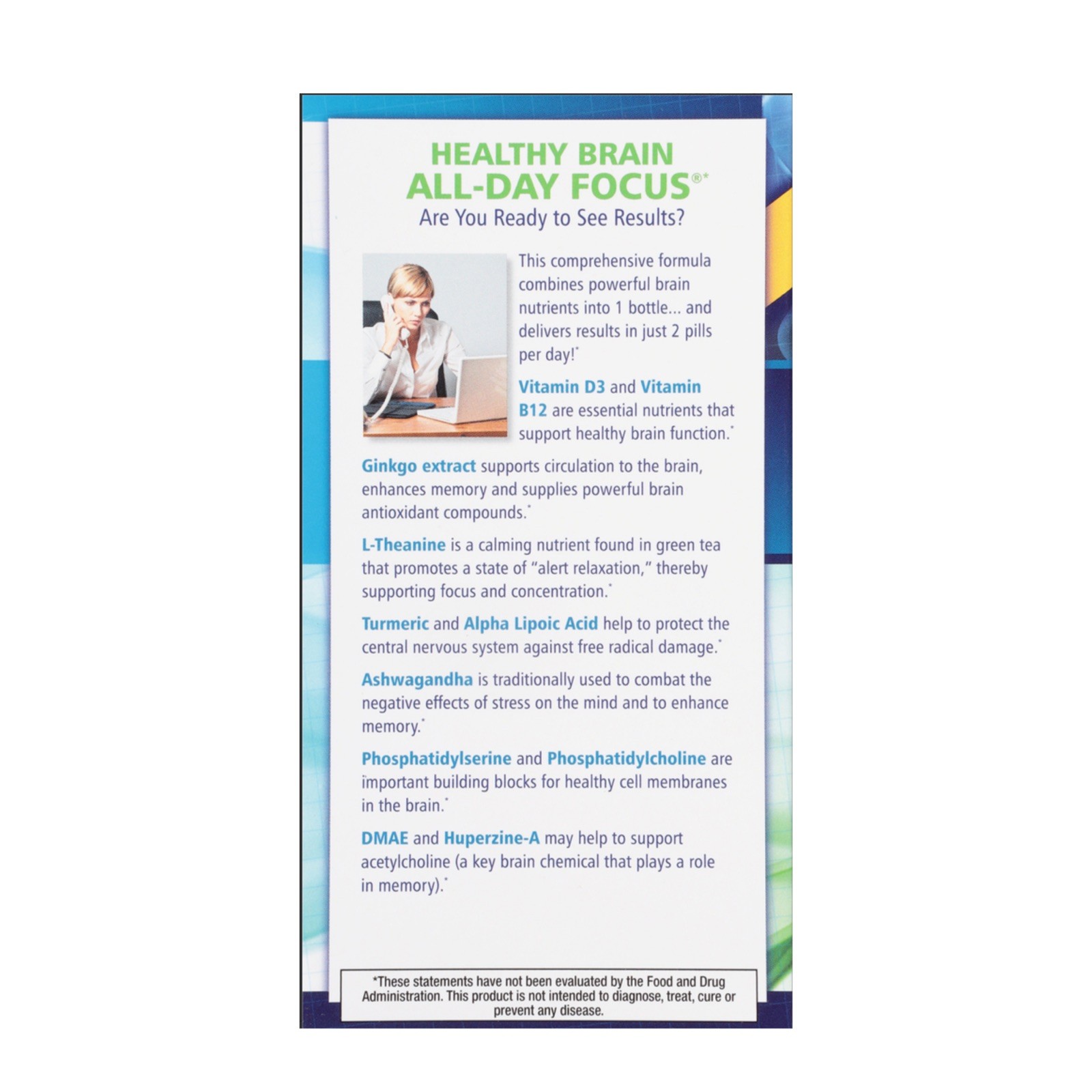 Healthy Brain All-Day Focus – 50 Tablets – Powerful 3-in-1 Brain Booster with…