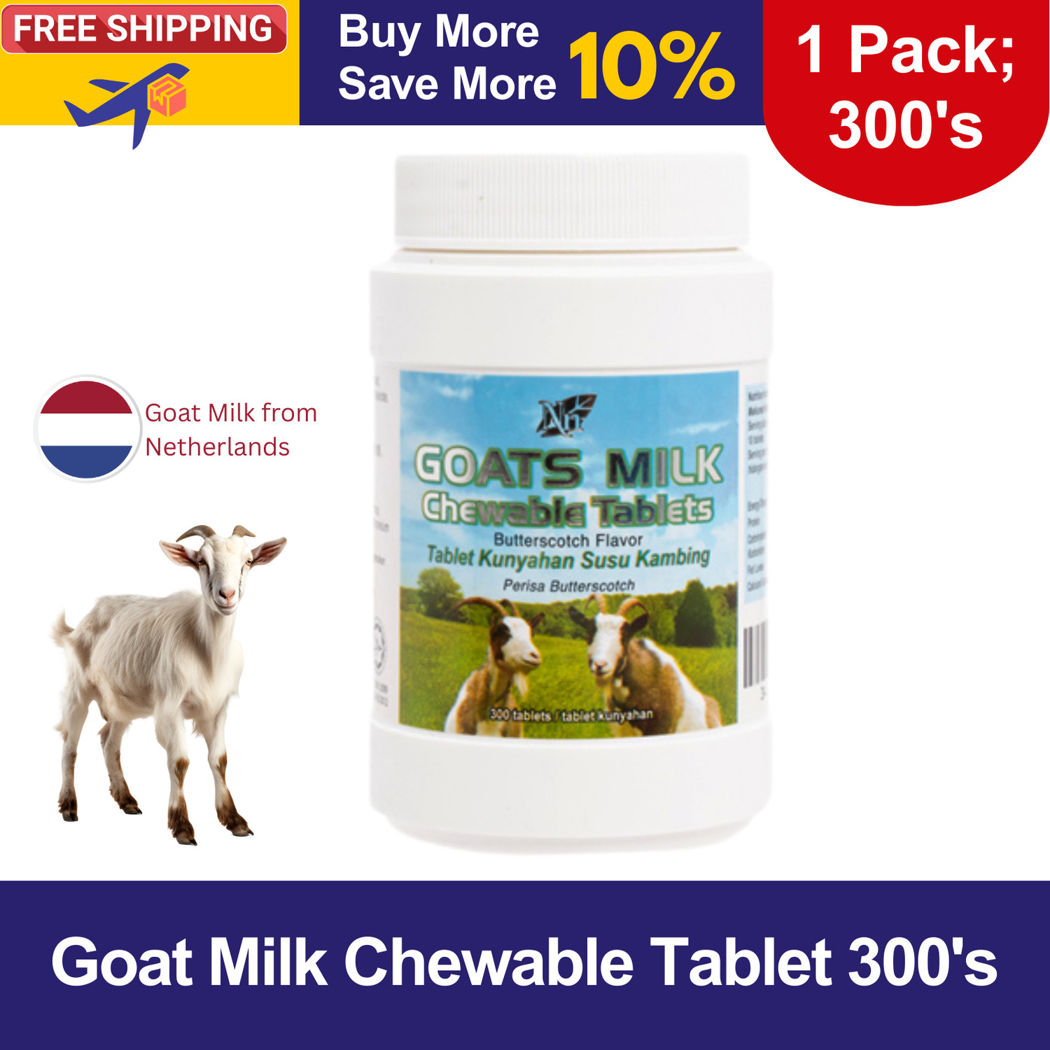 Netherlands Goat Milk Chewable Tablet 300’s