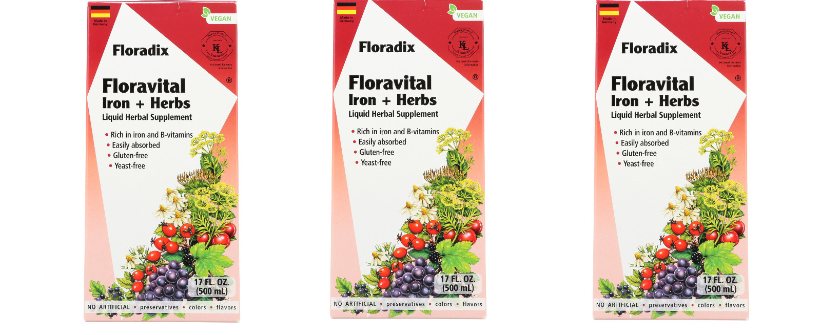 Floradix Floravital Iron & Herbs Vegan Liquid 17 Oz *****3 PACK*******