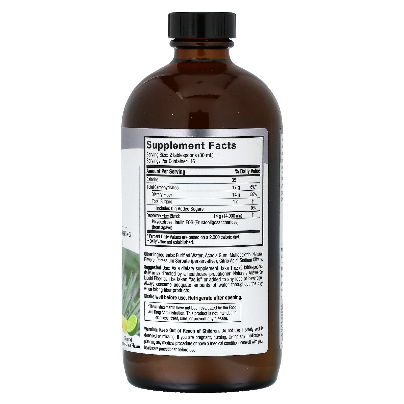 Liquid Fiber, Natural Lemon-Lime , 16 fl oz (480 ml)