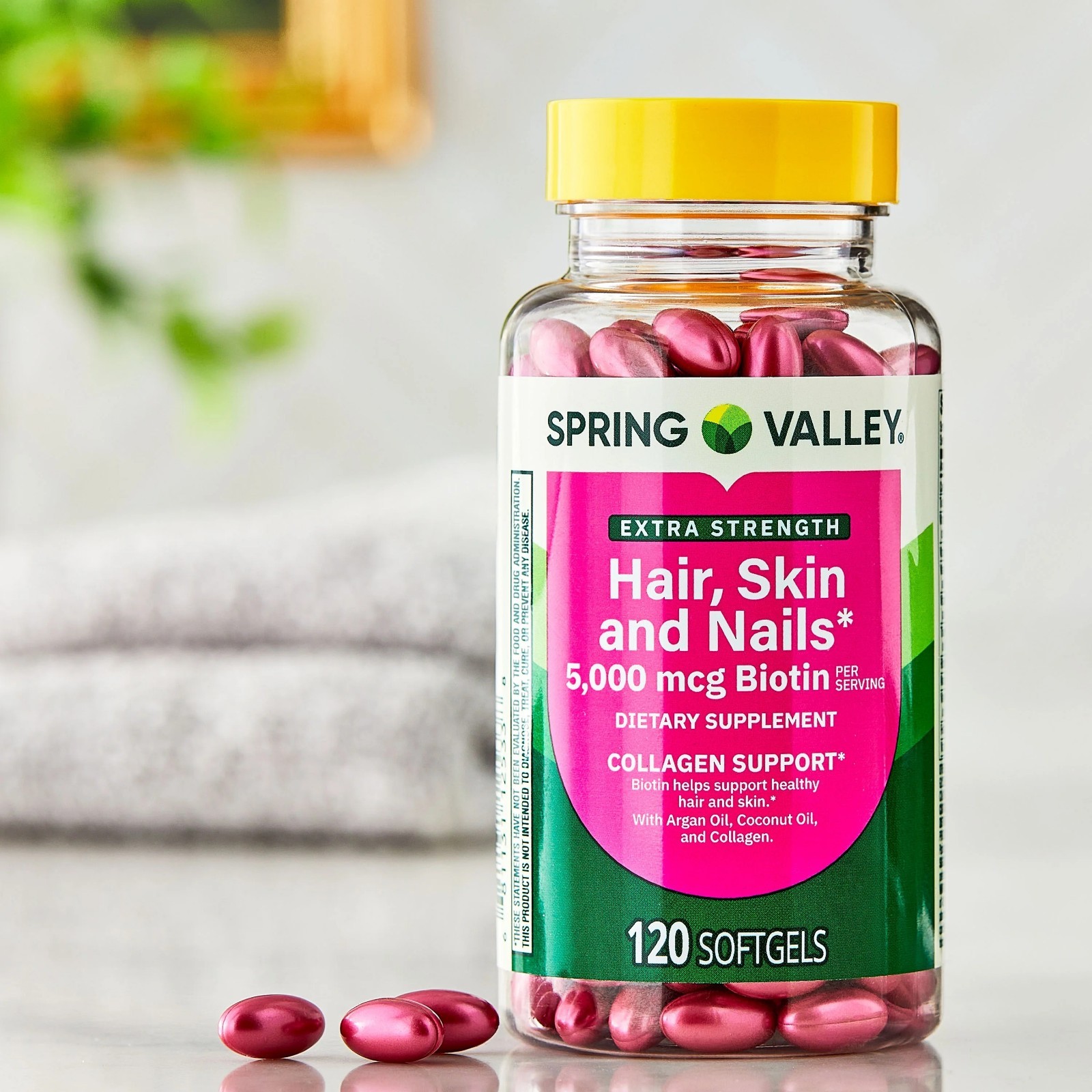 Spring Valley Biotin 5000 mcg, Hair Skin & Nails Support, 120 Softgels