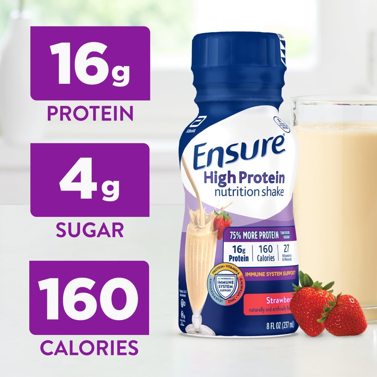 Ensure High Protein Strawberry Nutrition Shake, Ready to 8 Fl Oz (Pack of 24)