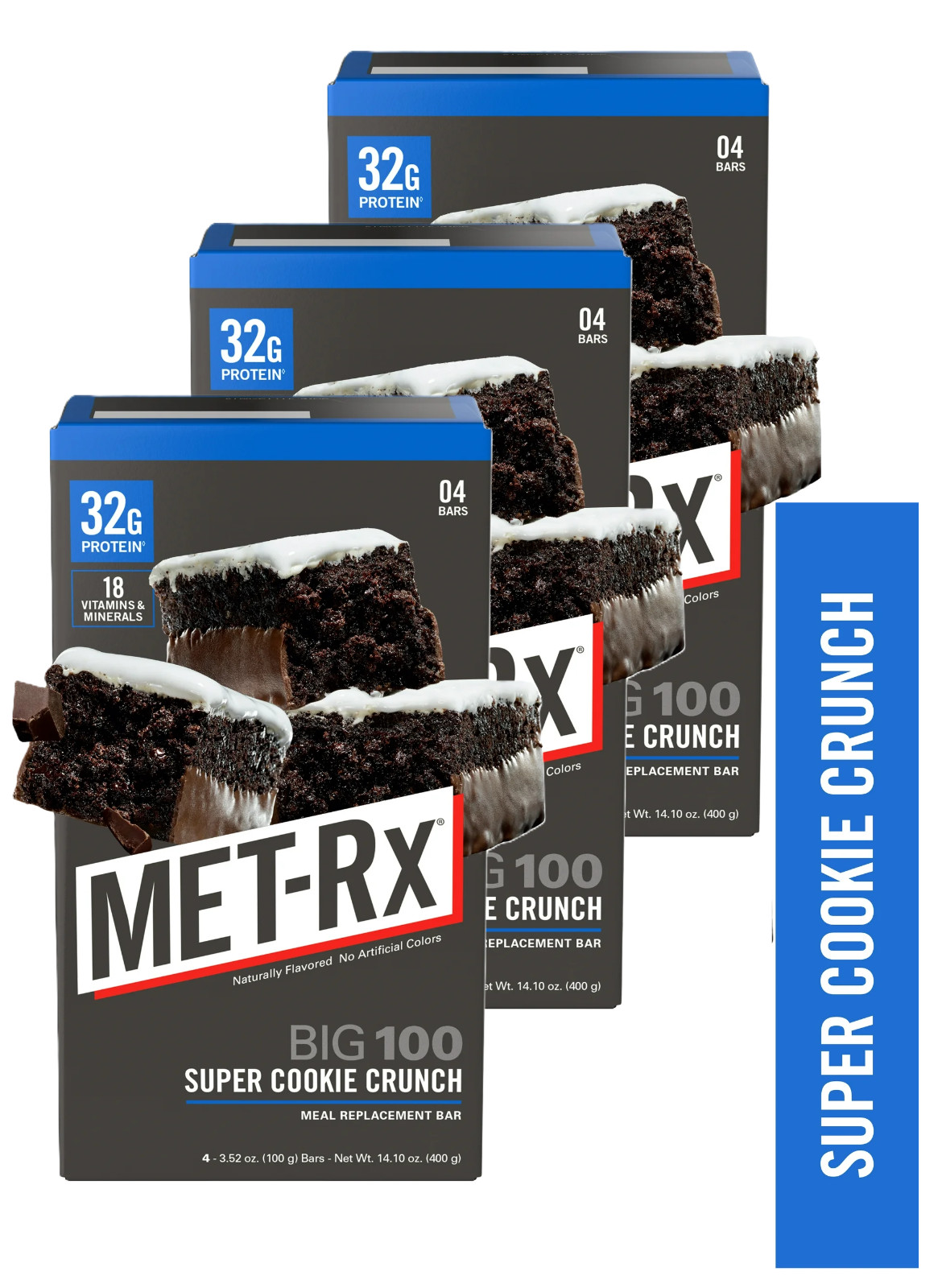 MET-Rx Big 100 High Protein Meal Replacement Bars, Super Cookie Crunch, 12 Ct