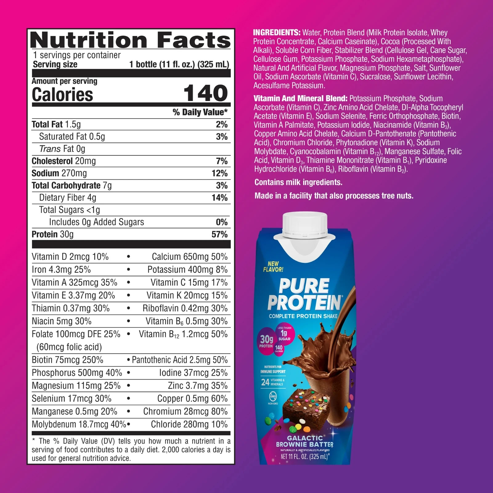 Pure Protein, Galactic Brownie Batter Complete Protein Shake, 30g Protein, 11 fl