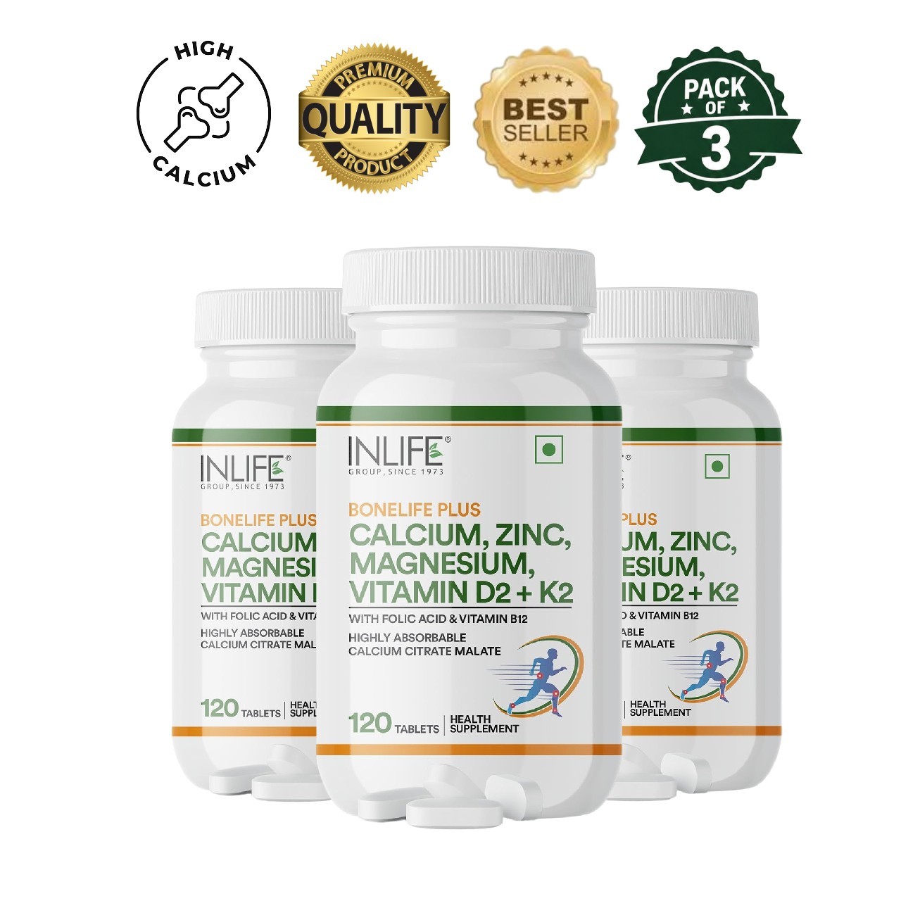 3 Pack IN.LIFE Calcium Magnesium Zinc D3 K2 360 Tablets