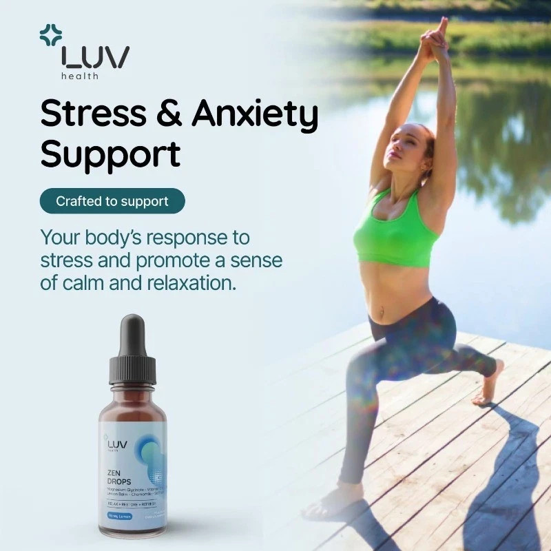 LUV Zen Drops Stress Support with Magnesium Glycinate and Lemon Balm Vegan