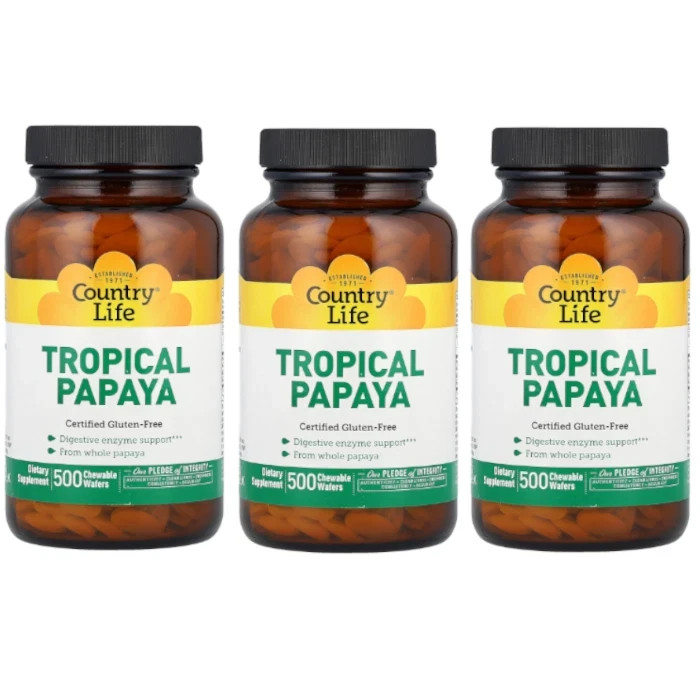 Country Life Tropical Papaya (Chewable) 500 wafrs (Pack of 3)