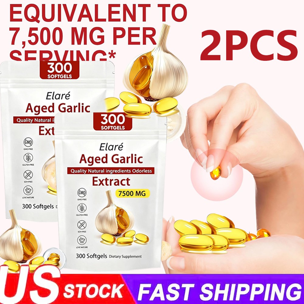 Elare Aged Garlic Extract, Heart Softgels, 7500mg Odorless 300 & Immune USA