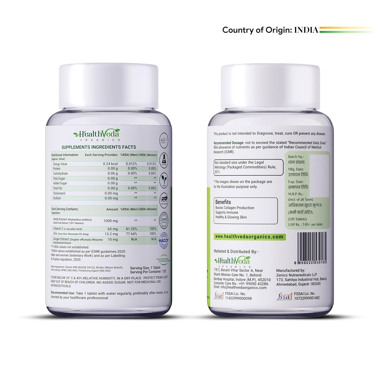Health Veda Organics Natural Vitamin C 120 Veg Tablets