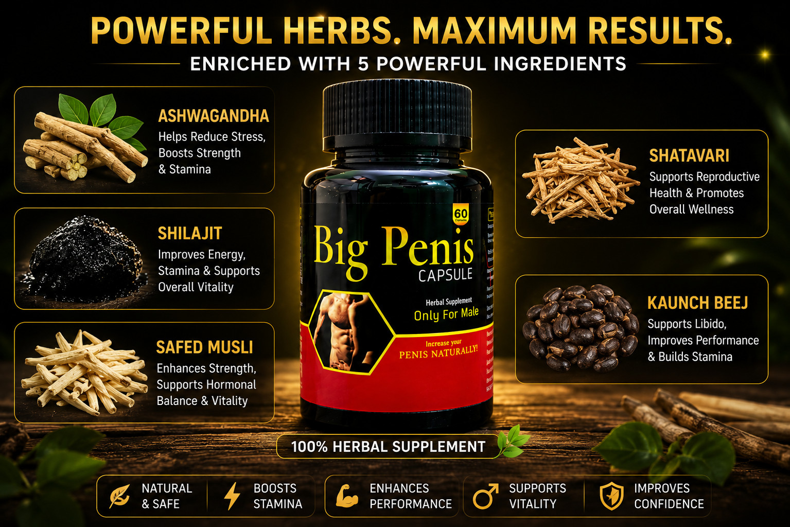 Peni’s-enlarger New XXXL Gain 12+ Inches Growth Capsules Faster Growth 60 Caps.