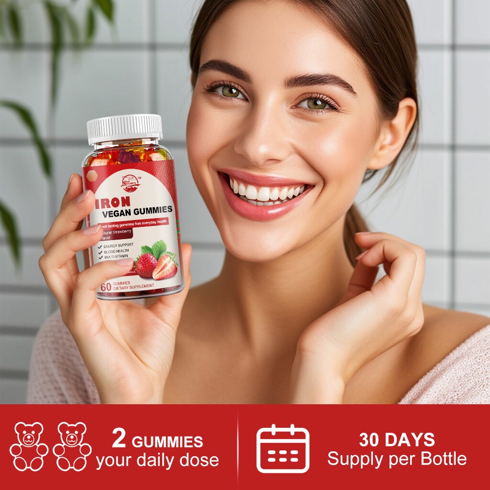 Iron Gummies Supplement Vegan with Vitamin C B12 B6 Zinc Energy Support Daily