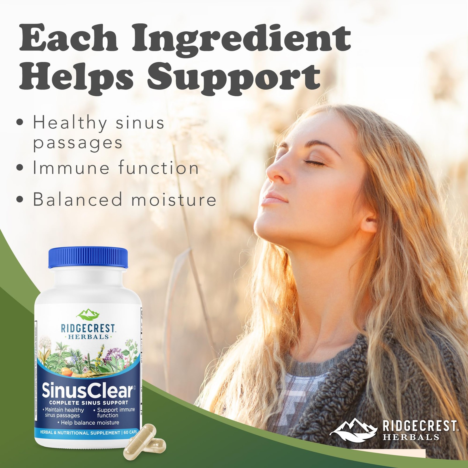 RidgeCrest Herbals SinusClear, Complete Formula 60 Count (Pack of 1), Orange