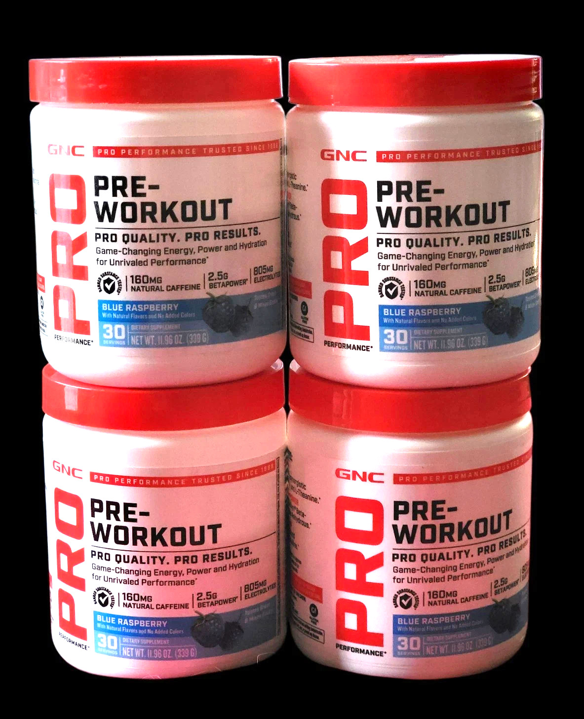 4-PACK GNC Pro Performance Pre-Workout Blue Raspberry 30 Servings EA Exp 10/2026