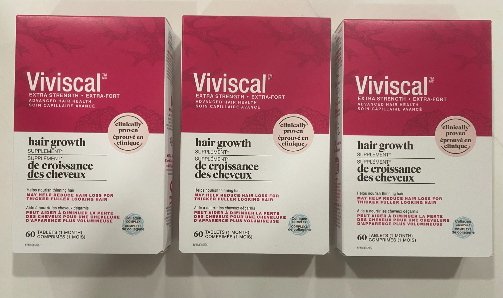 3 Pack (180 tablet) Of Viviscal Extra Strength Growth Hair supplement For Women