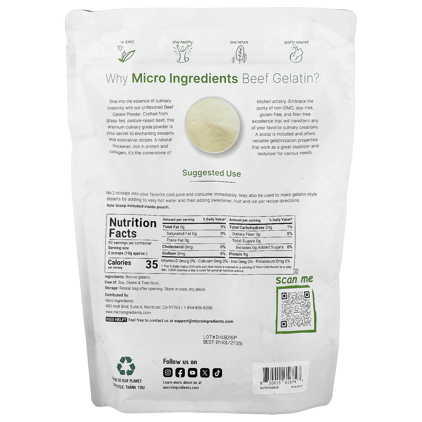 Beef Gelatin, Unflavored, 2 lb (907 g)