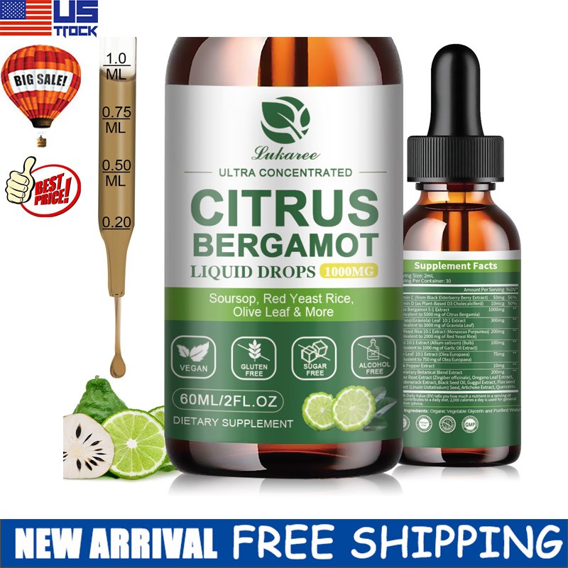 Organic Citrus Bergamot Bergamia Extract 1000 mg Liquid Drops 60ml Soursop