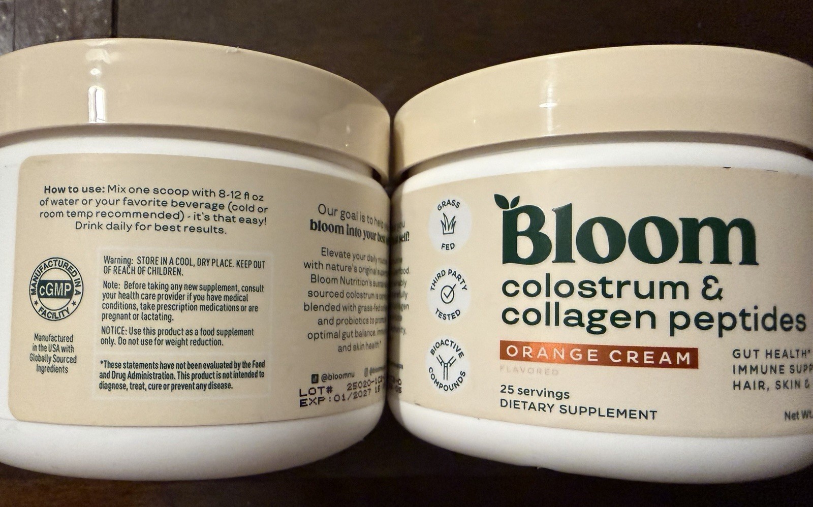 BLOOM NUTRITION Colostrum & Collagen Peptides Orange Cream 2️⃣ Packs ! Exp 01/27