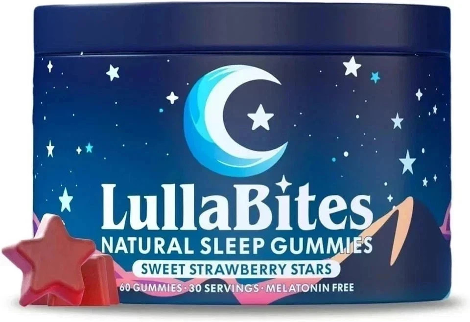 LullaBites Strawberry Stars Sleep Gummies Melatonin Free 60ct Made in USA