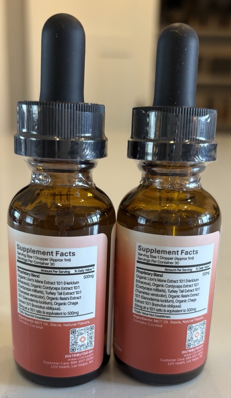 LUV Health Flow Drops Adaptogenic Mushrooms Blend (2) 1oz Each Exp 02/28 Sealed