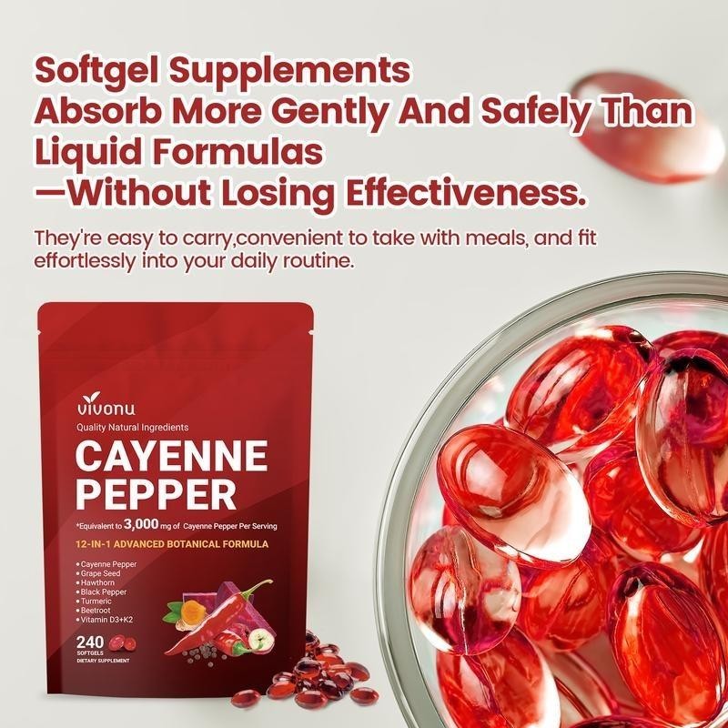VivoNu Cayenne Pepper Softgels Supports Heart Vein Blood Vessel Health Vitamin E
