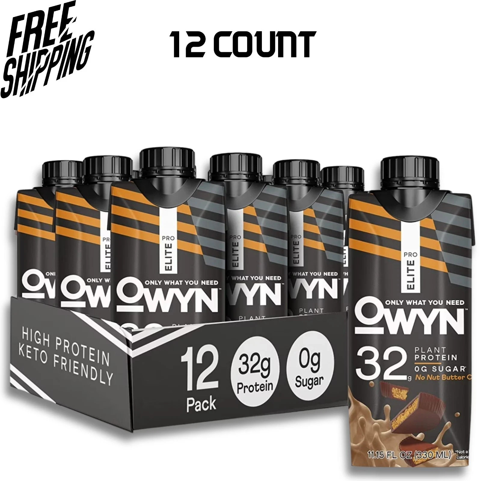 (12 Pack) OWYN Pro Elite Protein Shake, No Nut Butter Cup, 32g Vegan Delicious