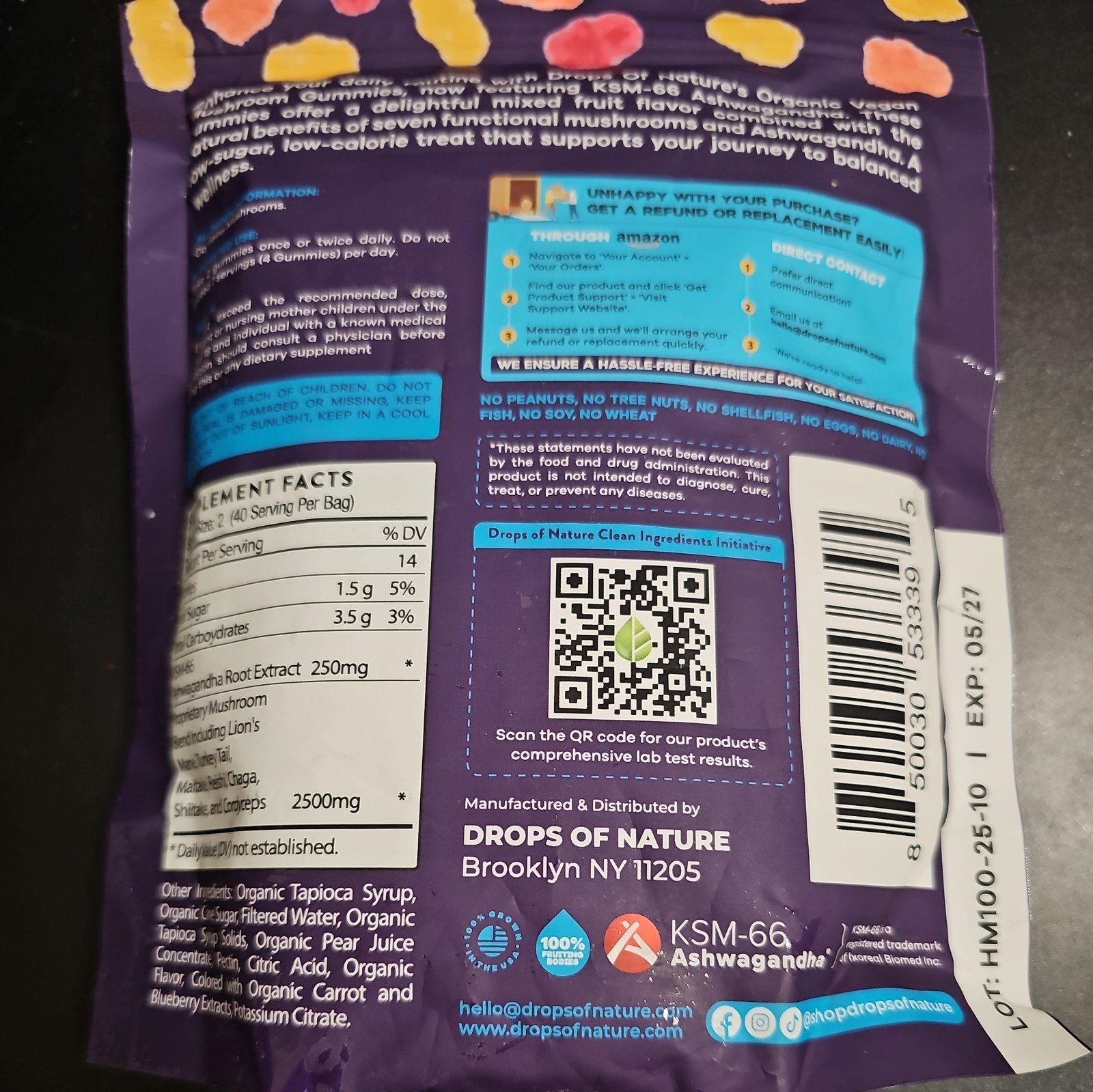 Drops Of Nature Mushroom Gummies | Ashwagandha KSM-66, Lion’s 80 Gummies
