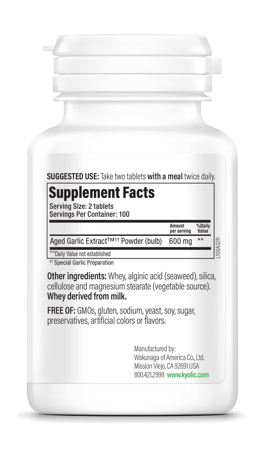 Kyolic Aged Garlic Extract Formula 100, 200 Count (Pack of 1), White