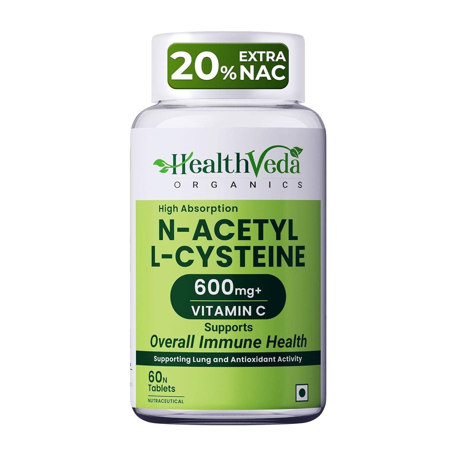 Health Veda Organics N-Acetyl L-Cysteine (NAC) 600 mg Support | 60 Veg Tablets