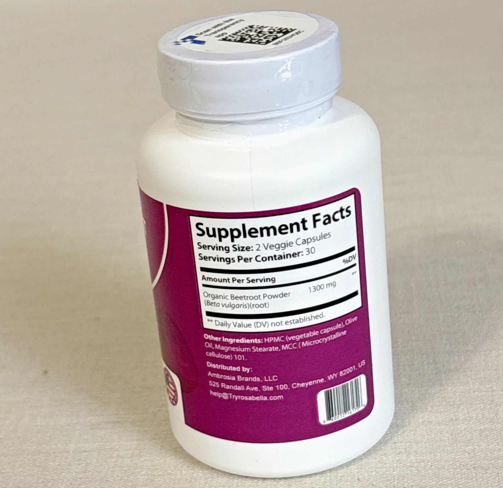 Rosabella Beetroot Dietary Supplement – 1300mg – 30 Day Supply – Exp 01/2028