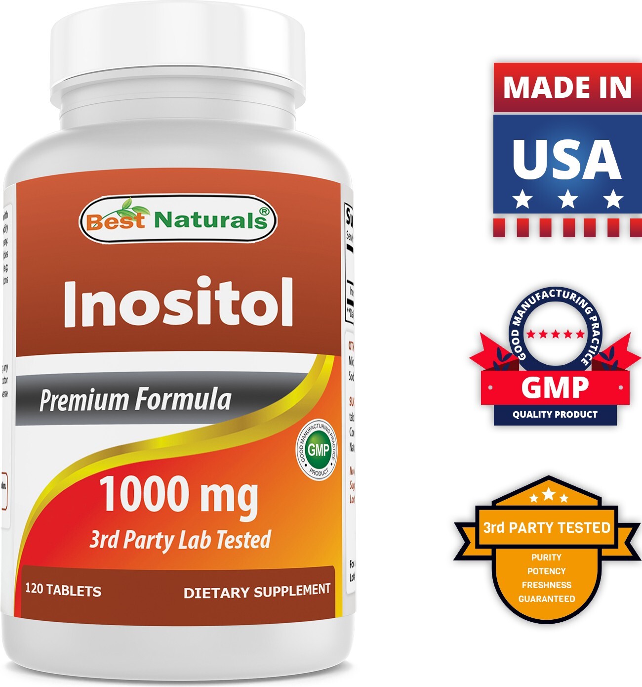 Best Naturals Inositol 1000 mg 120 Tablets – Also Called Vitamin B8