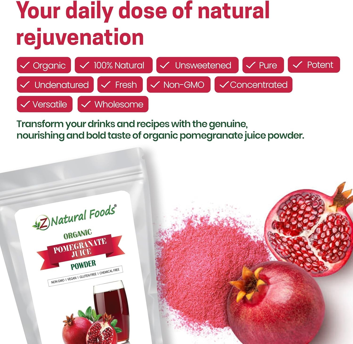 Z Natural Foods Pomegranate Powder – Organic, 1 lb (16 16 Ounce (Pack of 1)
