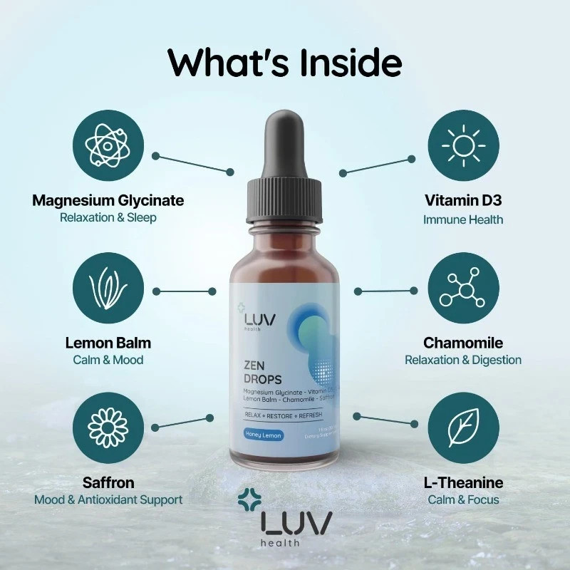LUV Zen Drops Stress Support with Magnesium Glycinate and Lemon Balm Vegan
