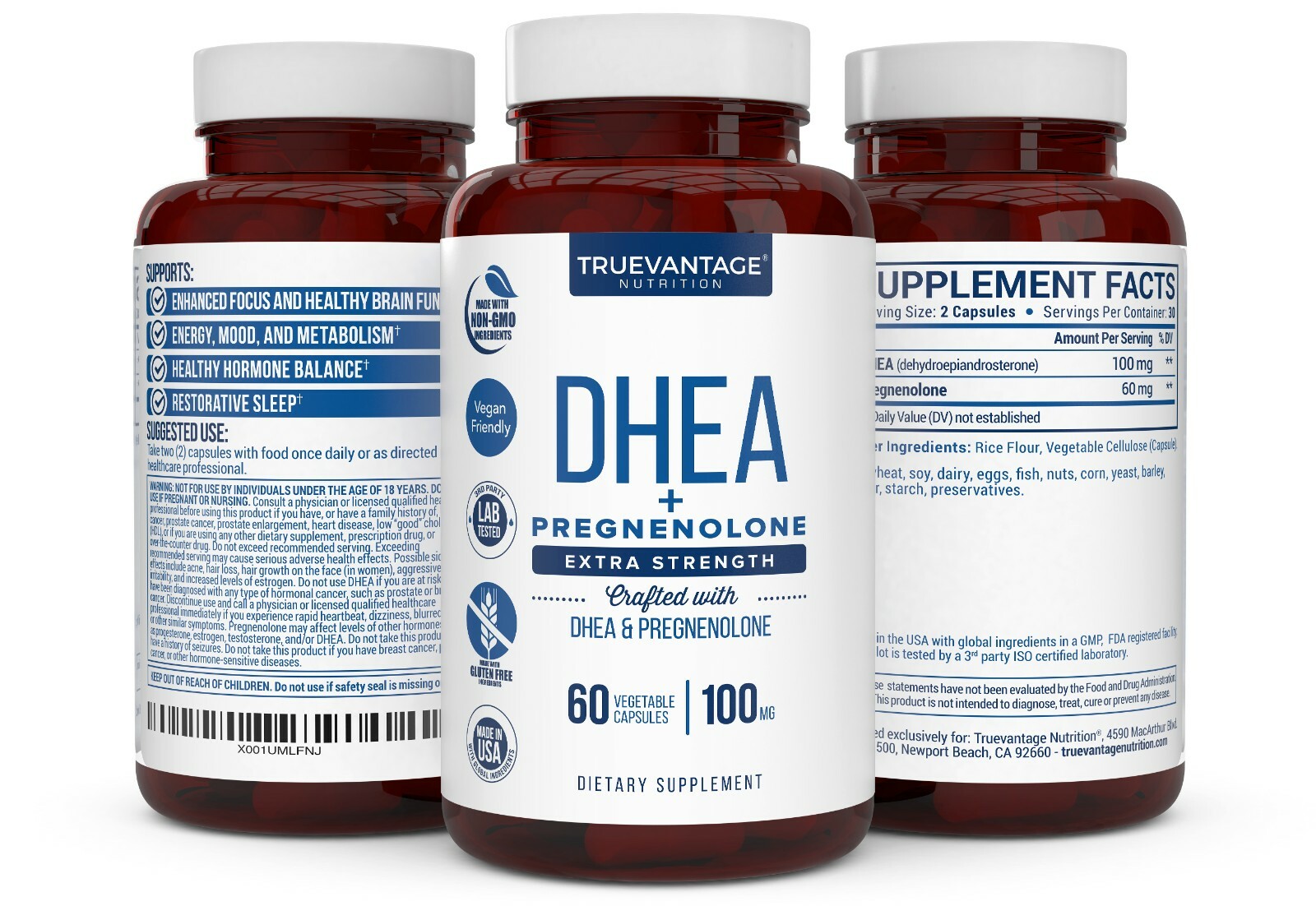 Extra Strength DHEA 100mg Supplement with Pregnenolone 60mg