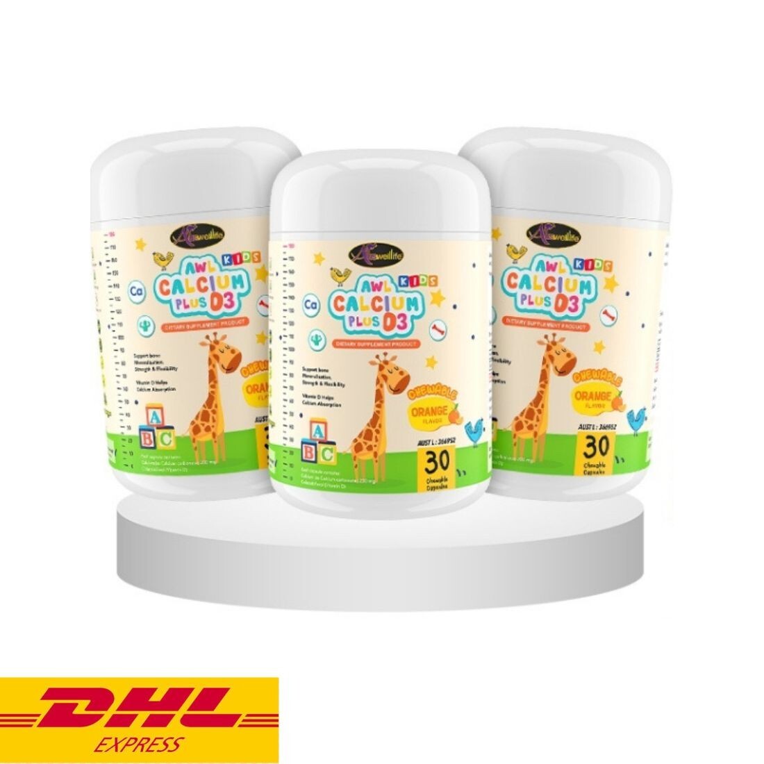 3x Auswelllife AWL Kids Calcium Plus D3 Chewable Vitamin Supplement Nourishing
